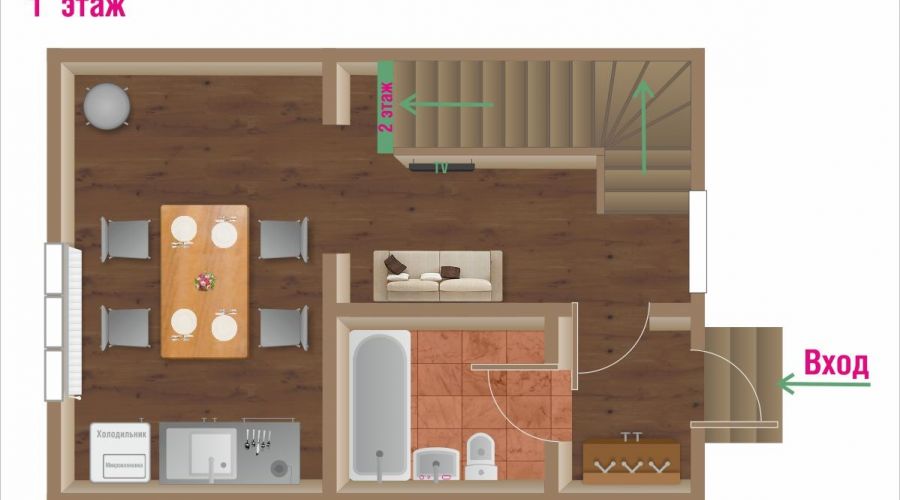 Коттедж с одной спальней, на 5 человек.