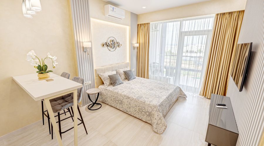 Апартаменты студио 2-местный боковой вид на море корпус АкваDeLuxe